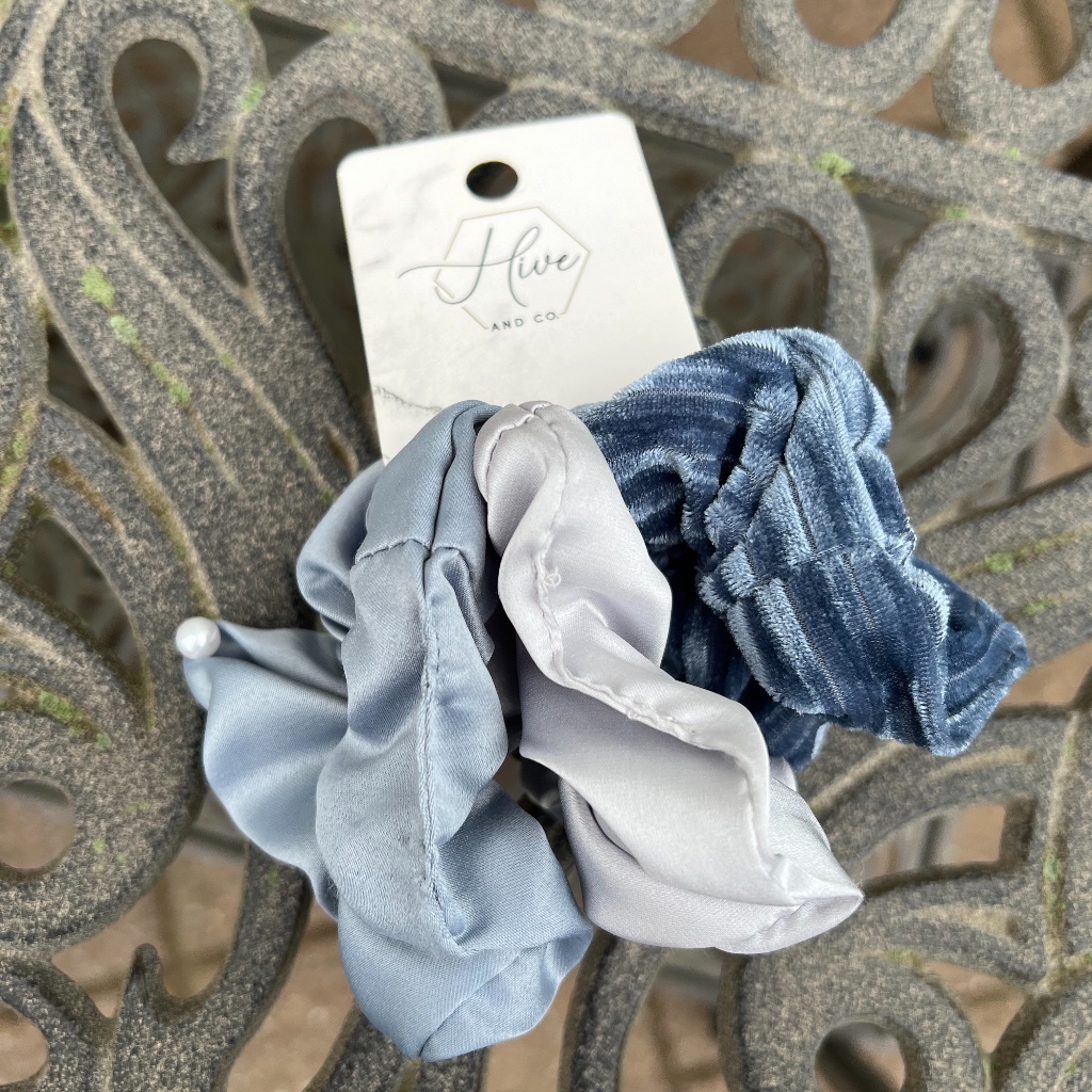 Brand New W Tags Hive And Co Scrunchie Set Shades Of Blue 3 Pair In Pkg